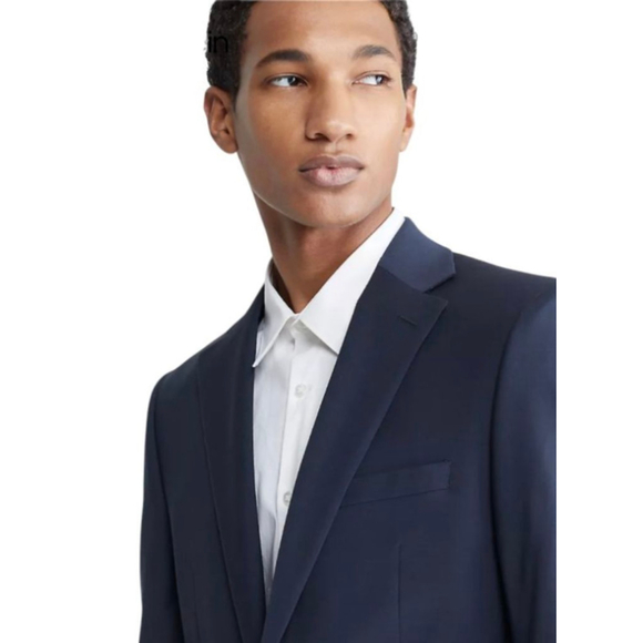 Calvin Klein Slim Fit Navy Suit Jacket 38L 100% Wool Two Button Blazer - Picture 3 of 13